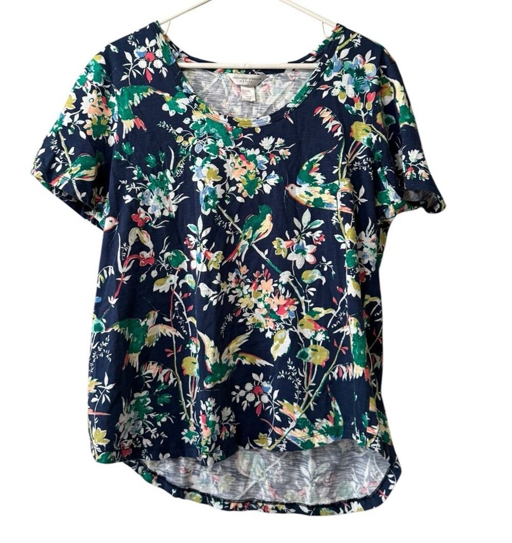 Christopher & Banks Women Size Petite P/XL Cotton Short Sleeve‎ Shirt Birds